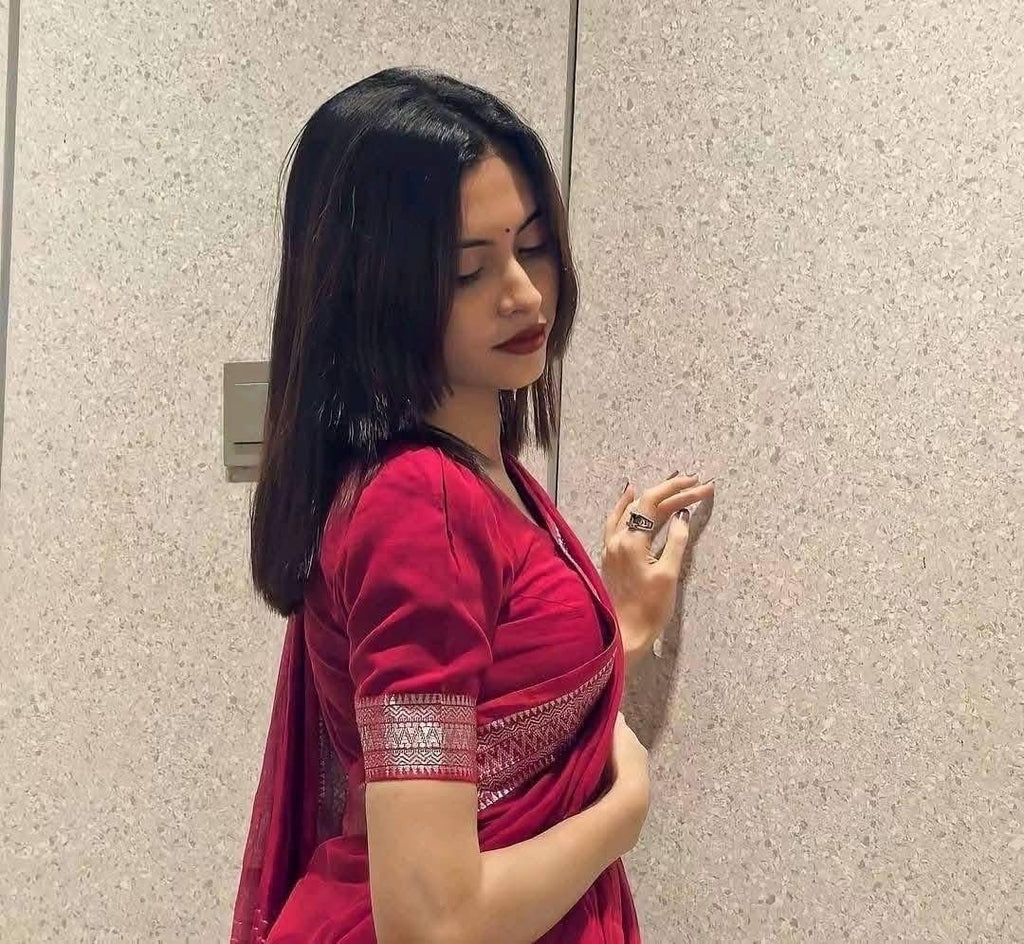 Classic Deshi Cotton Saree in Maroon