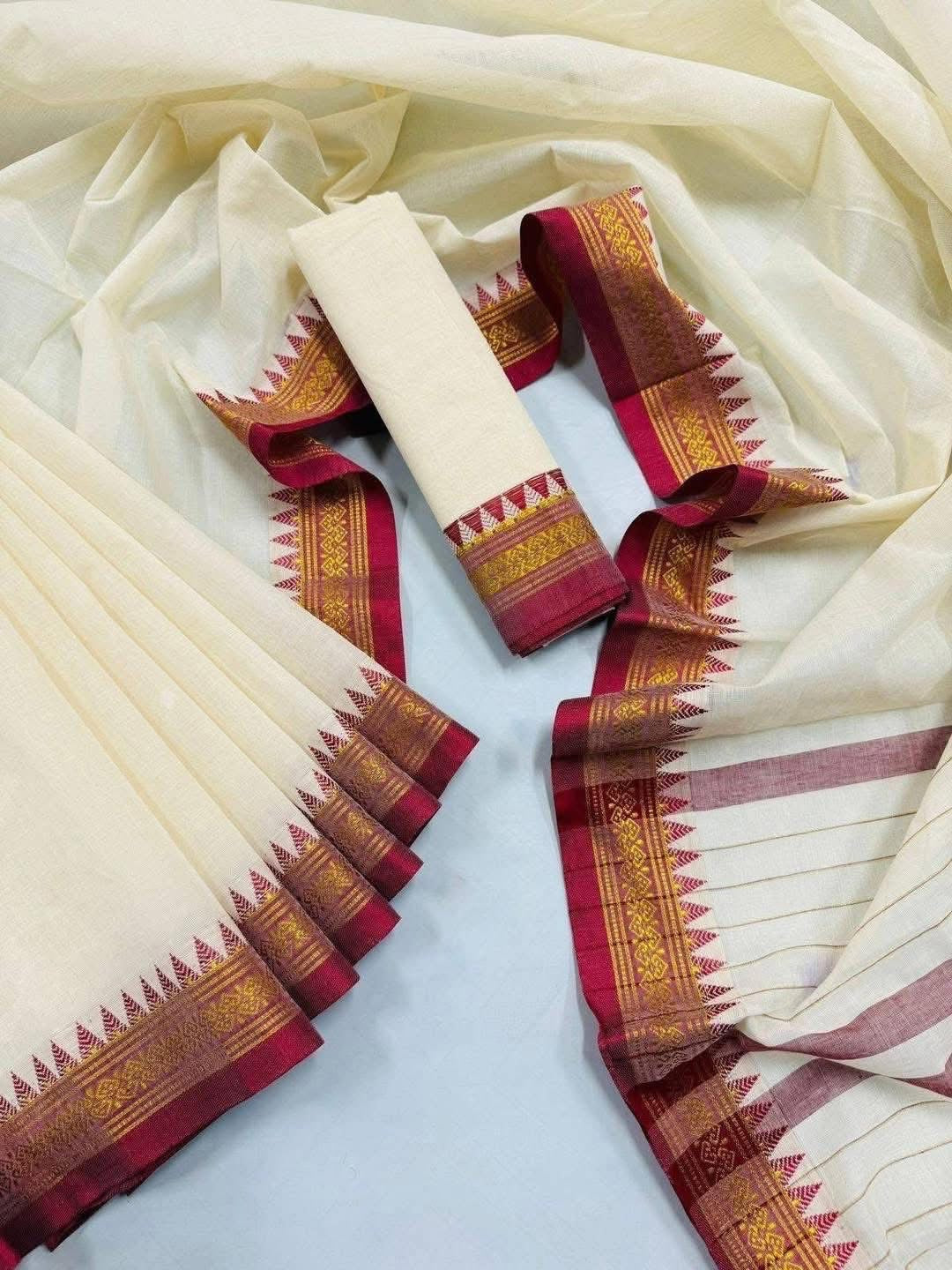 Classic Deshi Cotton Saree in Ivory white