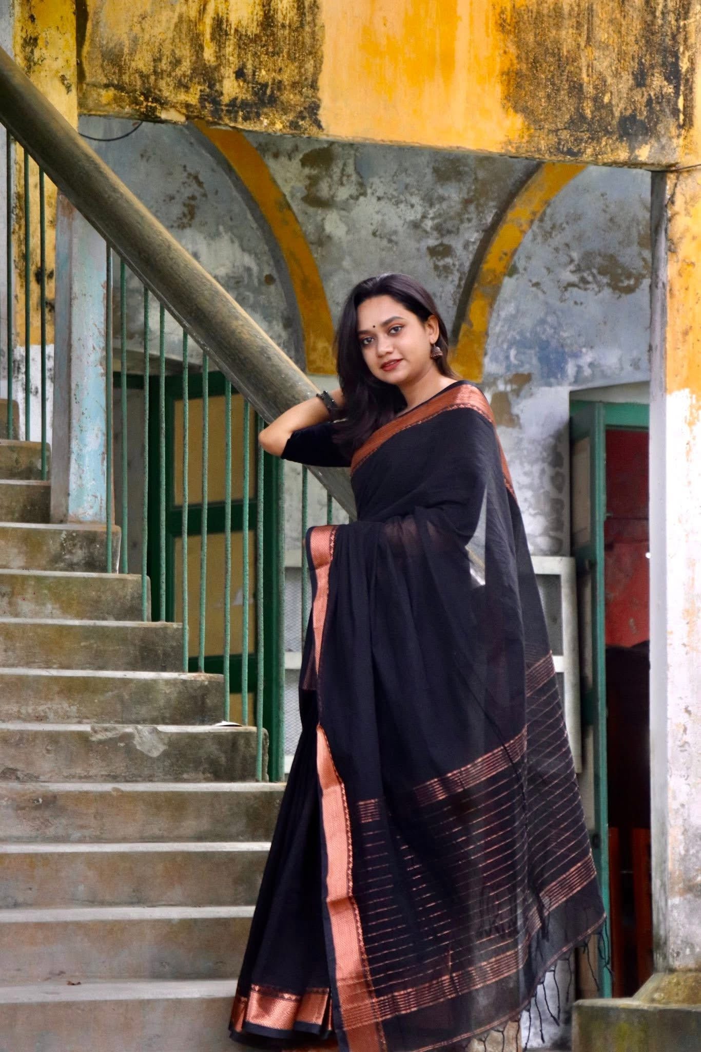 Classic Deshi Cotton Saree in Black