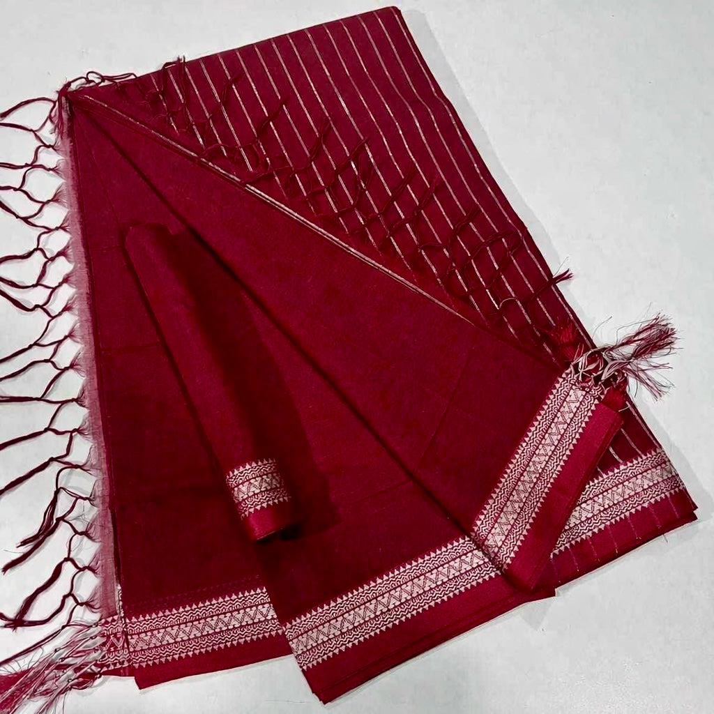 Classic Deshi Cotton Saree in Maroon