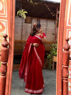 Classic Deshi Cotton Saree in Maroon