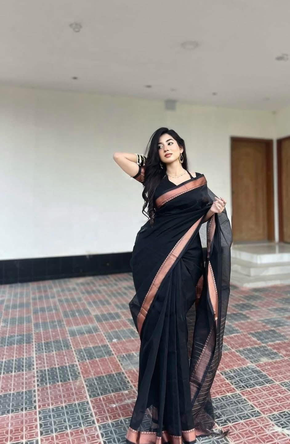 Classic Deshi Cotton Saree in Black