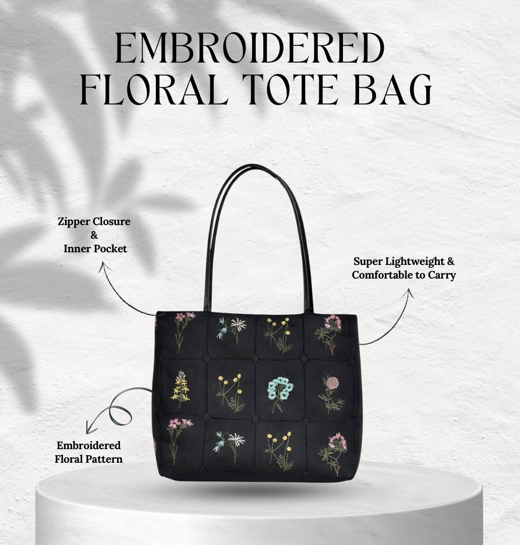Signature Embroidered Floral Tote Bag